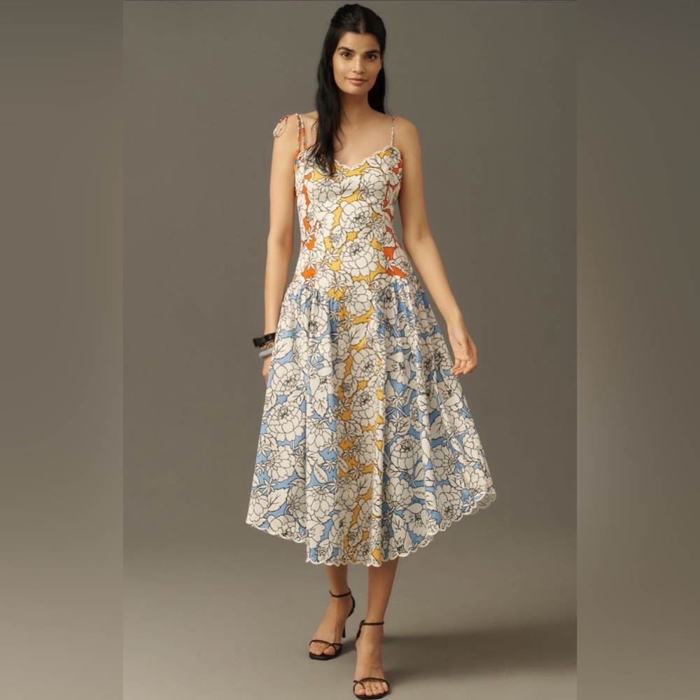 NWT || FARM Rio x Anthropologie || Basque-Waist Midi Dress